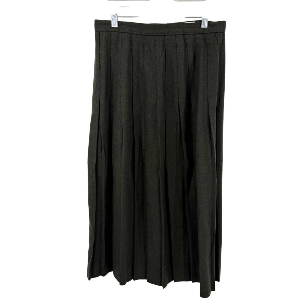 VINTAGE JH COLLECTIBLES OLIVE GREEN WOOL BLEND MIDI SKIRT UNION MADE IN USA 14